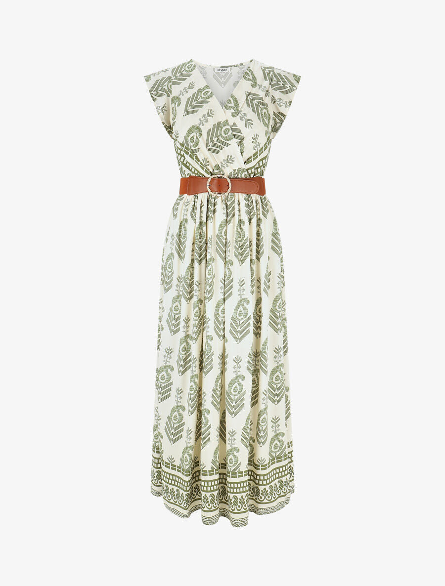 Robe longue à imprimé fantaisie et mosaïque - Kaki - 1