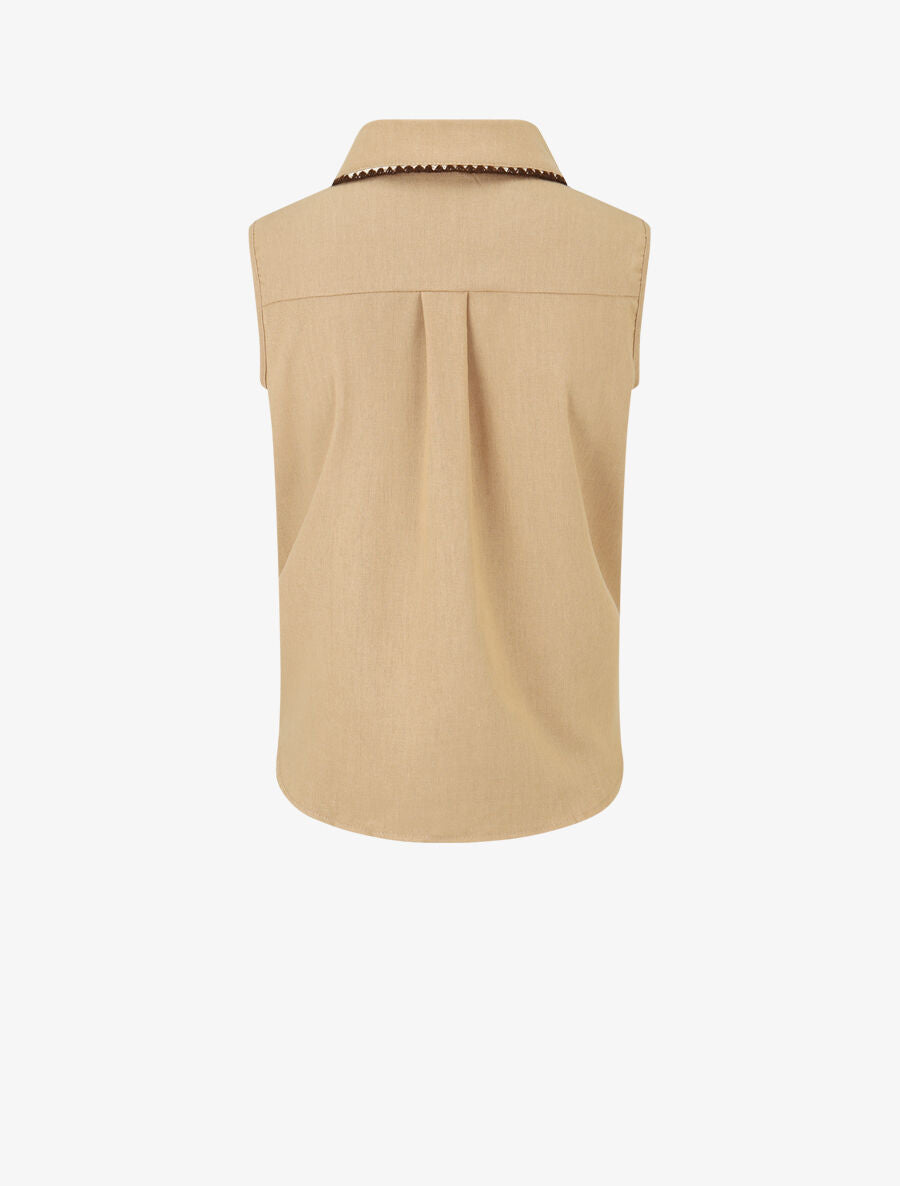Chemise en lin sans manches à noeud - Beige - 2