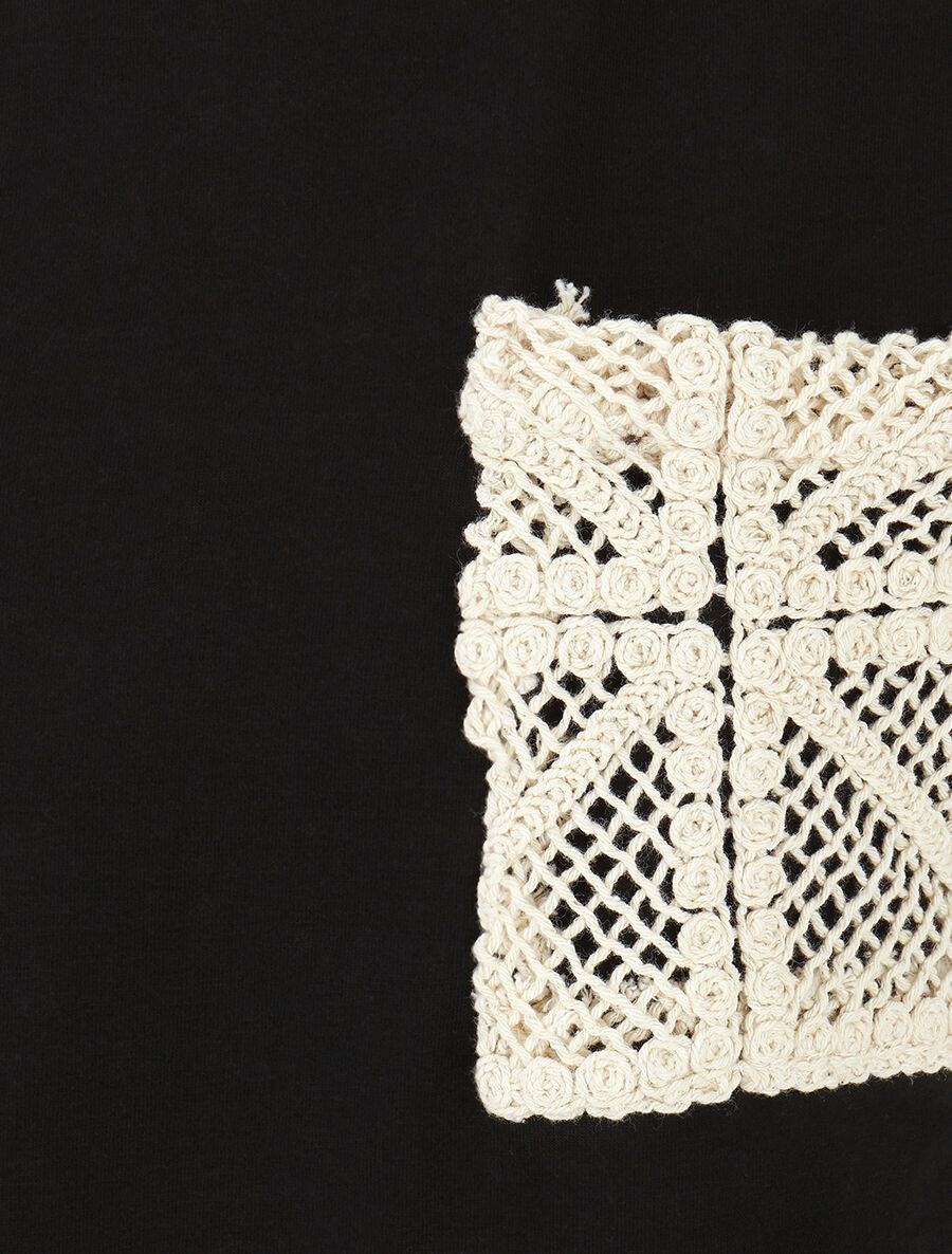 Top en coton à empiècements crochet - Noir - 3