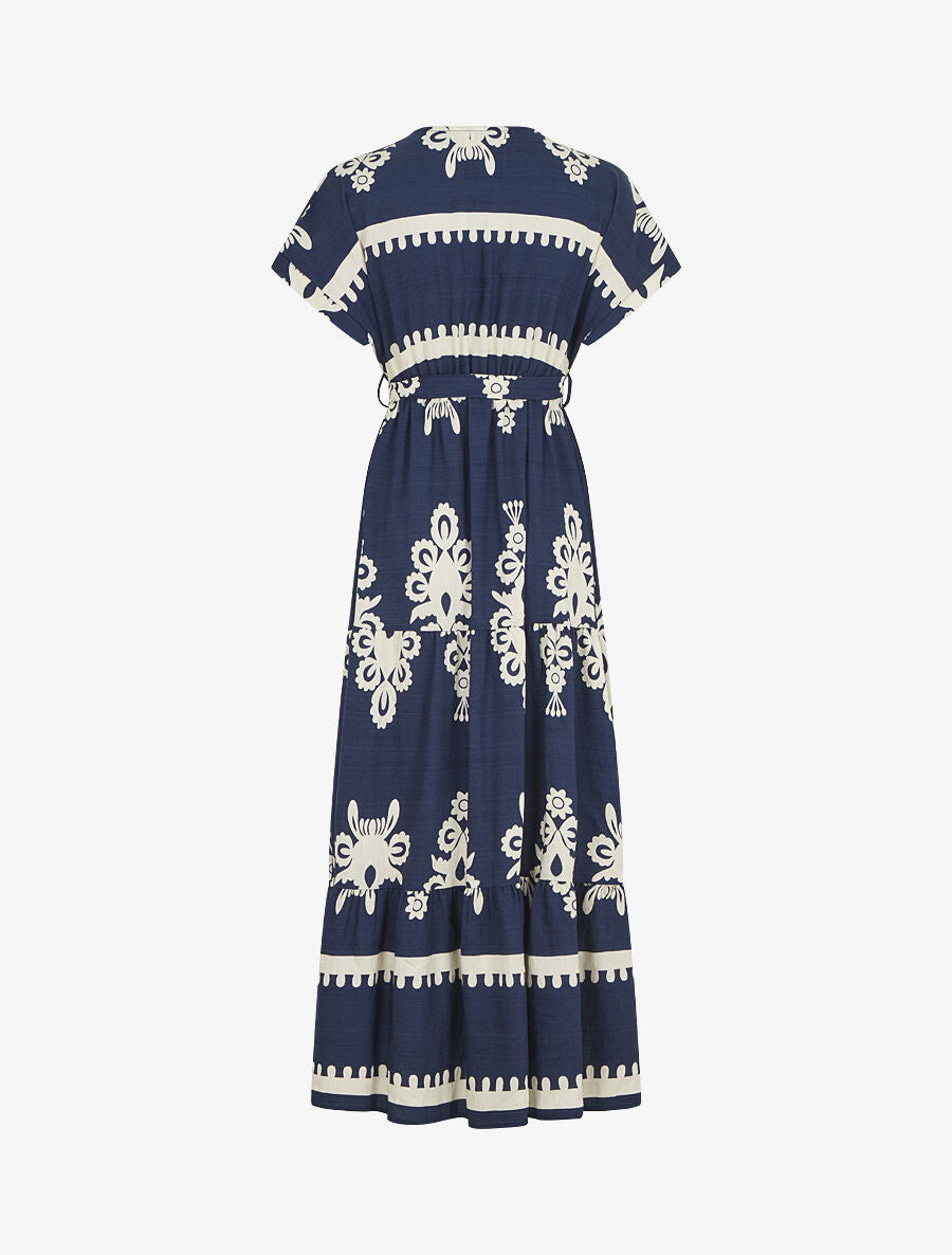 Robe longue manches courtes imprimé fantaisie - Marine - 2