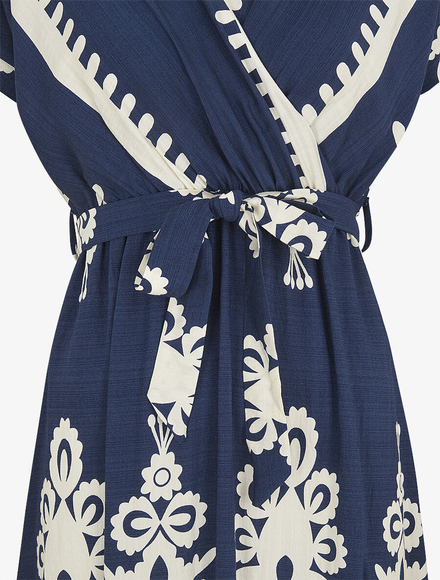 Robe longue manches courtes imprimé fantaisie - Marine - 3