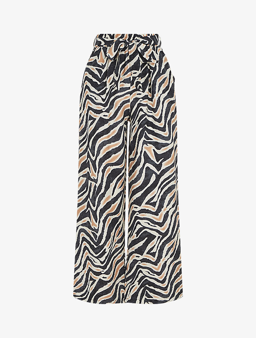 Pantalon imprimé fantaisie à taille haute élastiquée - Noir - 1