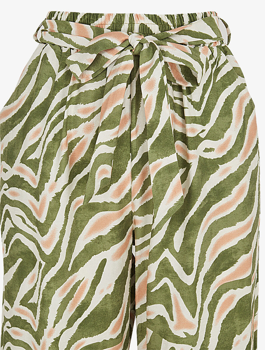 Pantalon imprimé fantaisie à taille haute élastiquée - Kaki - 3