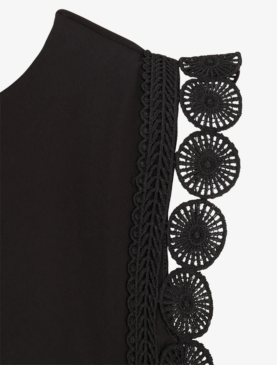 Top droit uni sans manches à dentelle - Noir - 3
