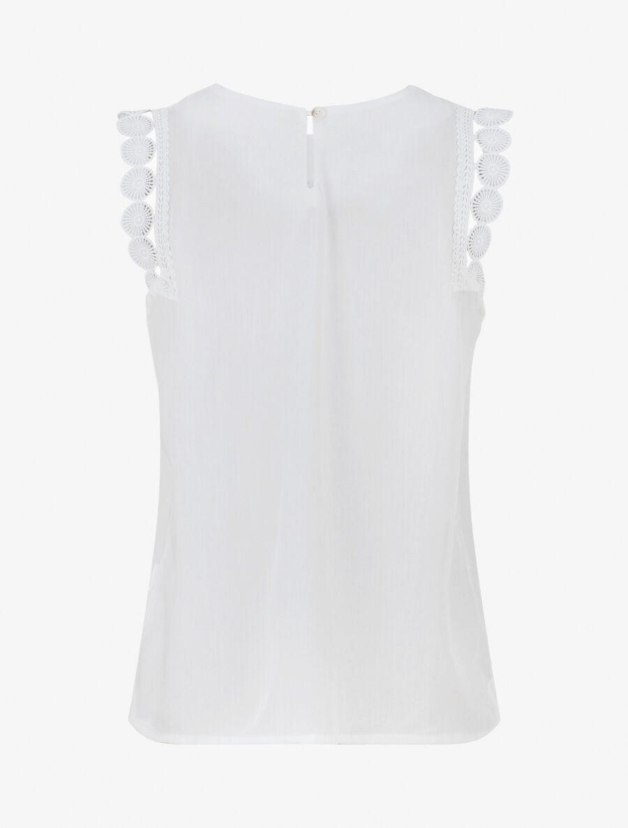 Top droit uni sans manches à dentelle - Blanc - 2