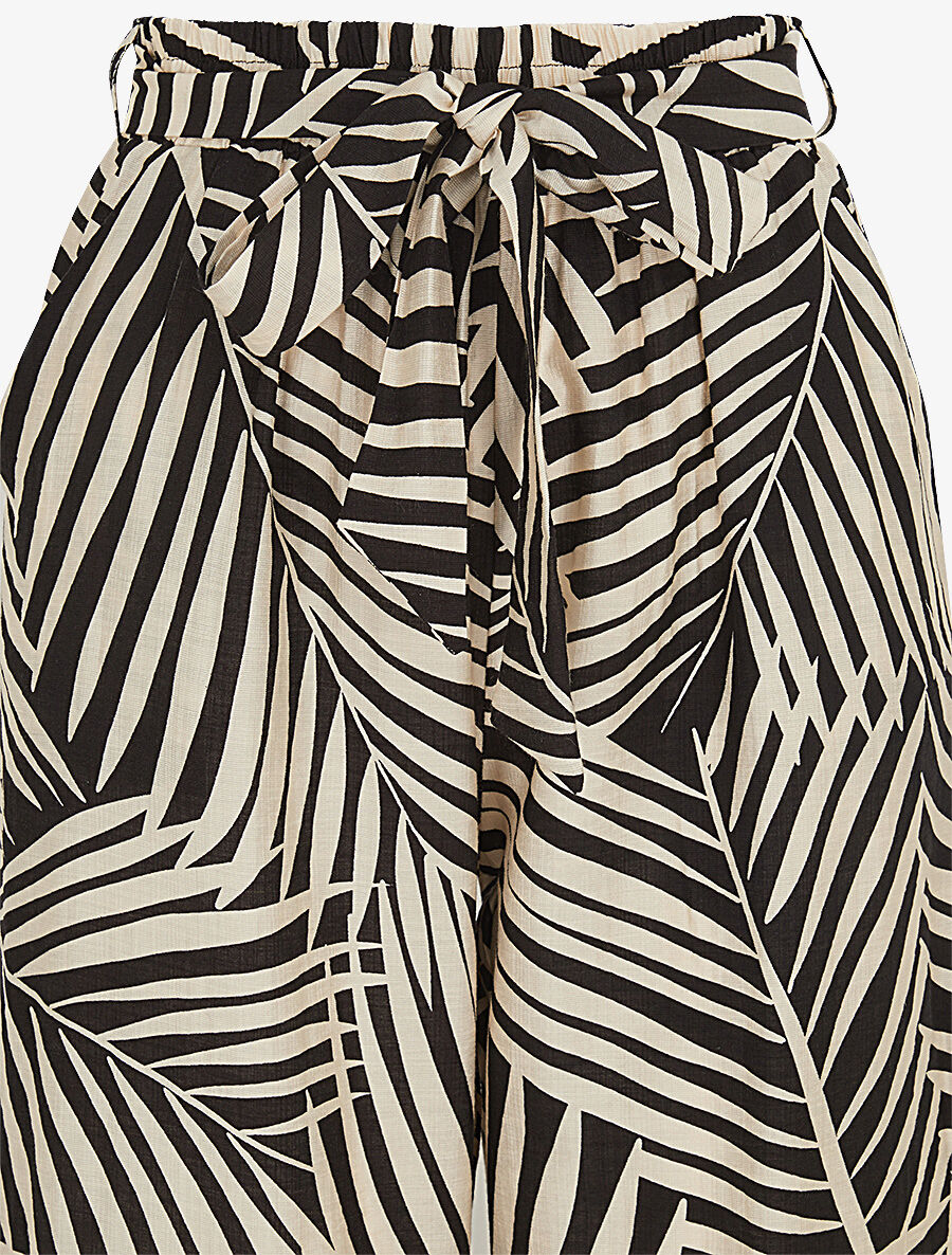 Pantalon imprimé tropical à taille haute élastiquée - Noir - 3