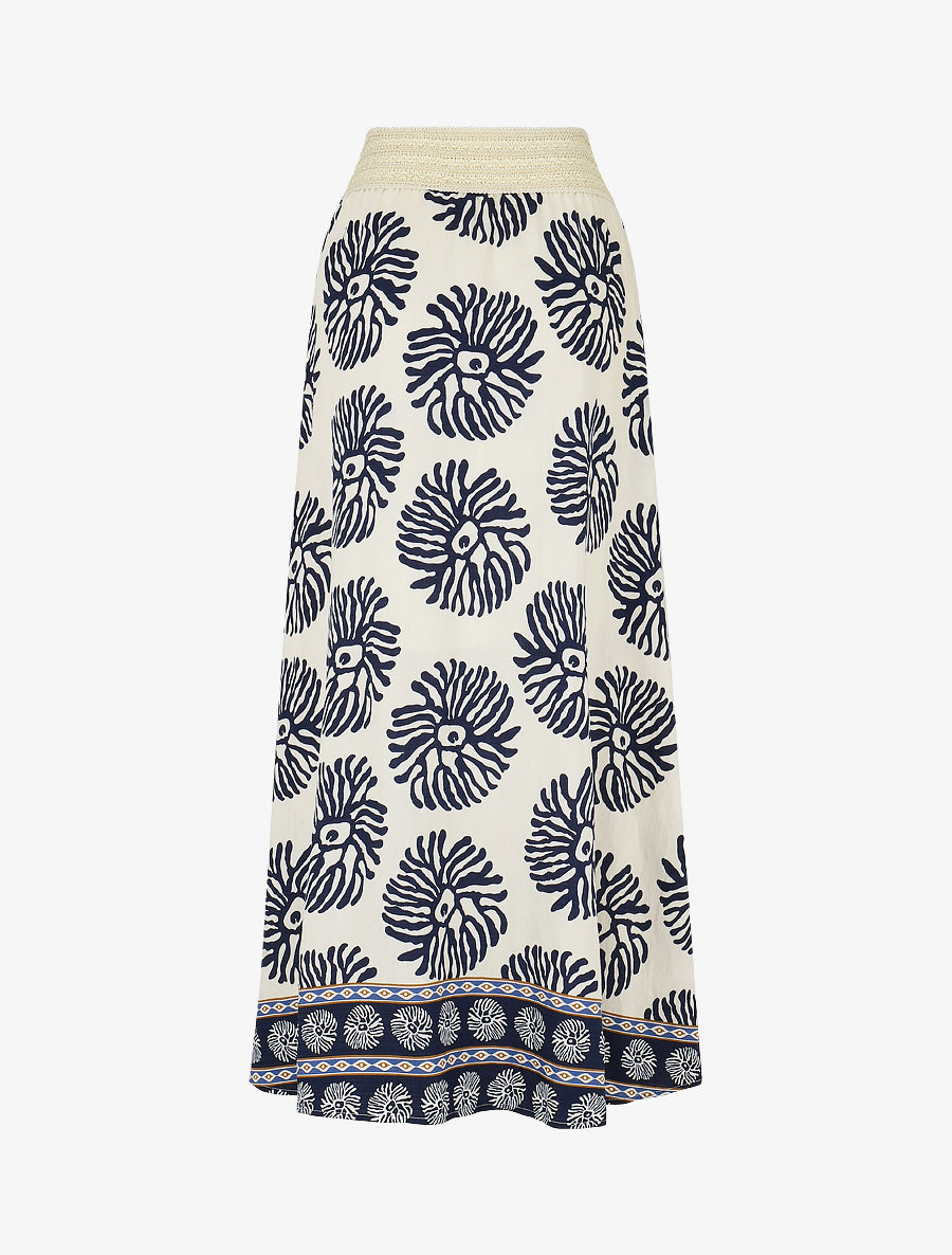 Jupe longue style corset imprimé coraux - Marine - 2