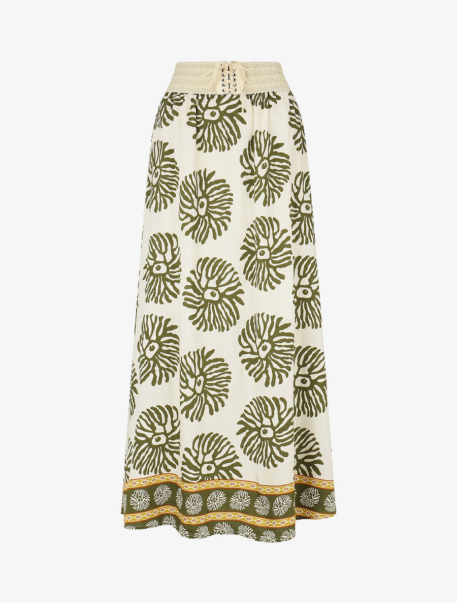 Jupe longue style corset imprimé coraux - Kaki - 1