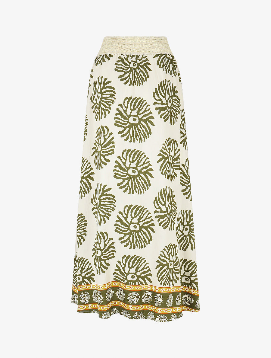 Jupe longue style corset imprimé coraux - Kaki - 2