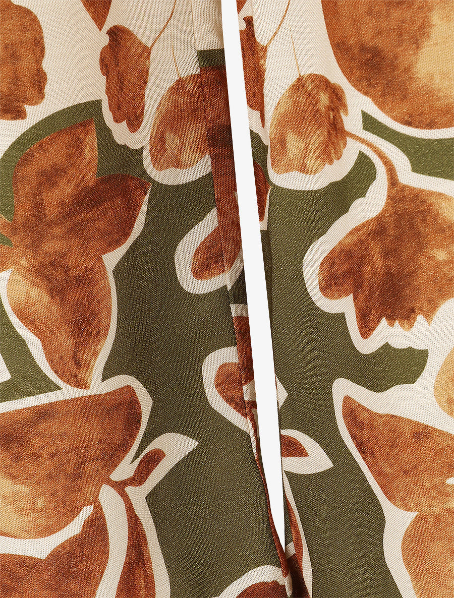 Pantalon droit taille haute imprimé floral - Marron - 3