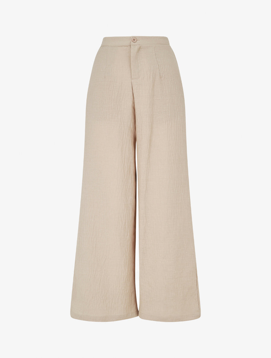 Pantalon fluide effet froissé - Beige - 1