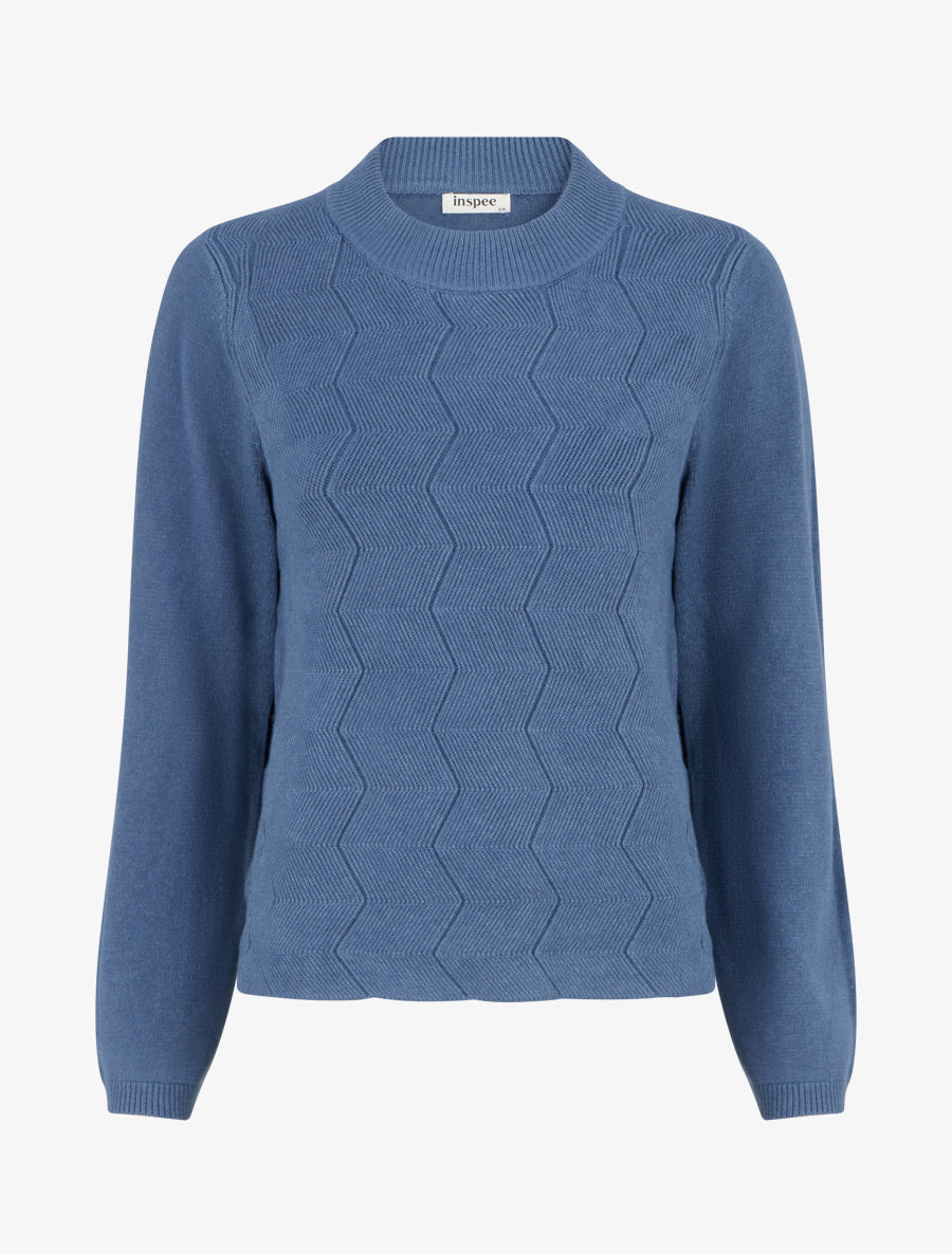 Pull droit à col rond en maille fantaisie - Bleu charrette - 1