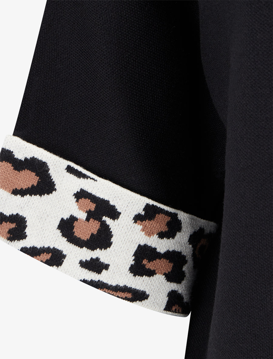 Pull à col montant et détail imprimé léopard - Noir - 3