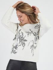 Pull à imprimé fantaisie - Blanc