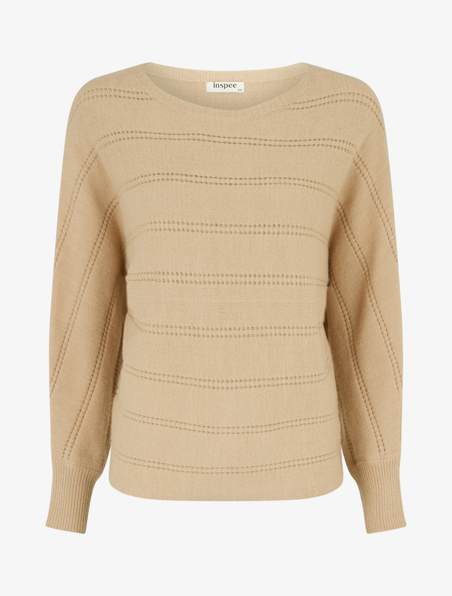 Pull uni à col rond - Camel - 1