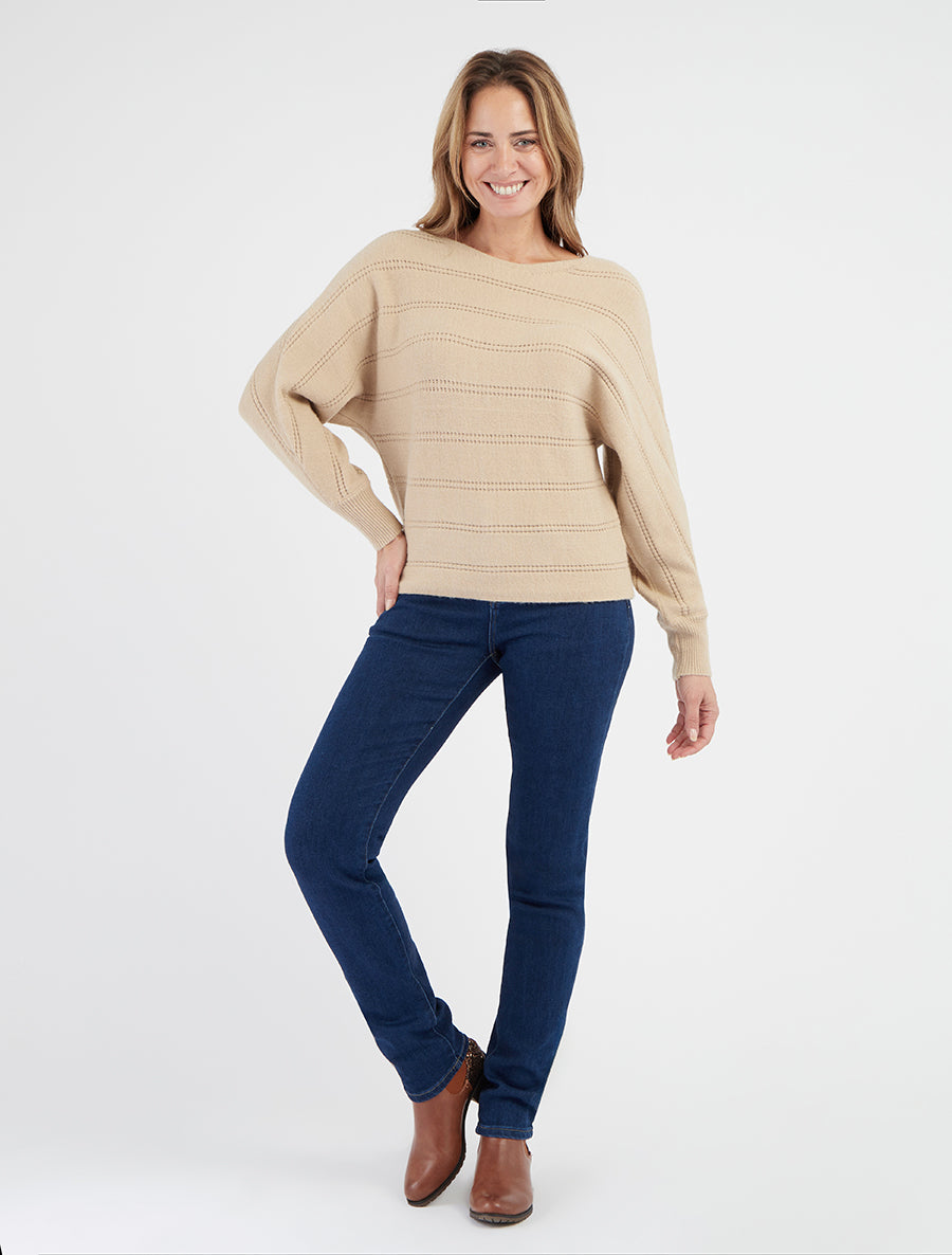 Pull uni à col rond - Camel