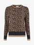 Pull imprimé léopard à col rond - Noir - 1