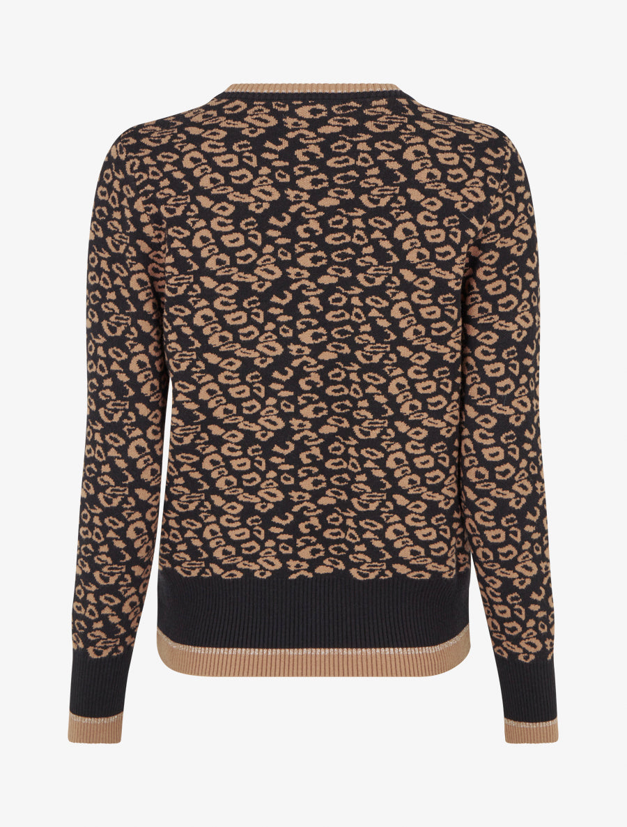 Pull imprimé léopard à col rond - Noir - 2