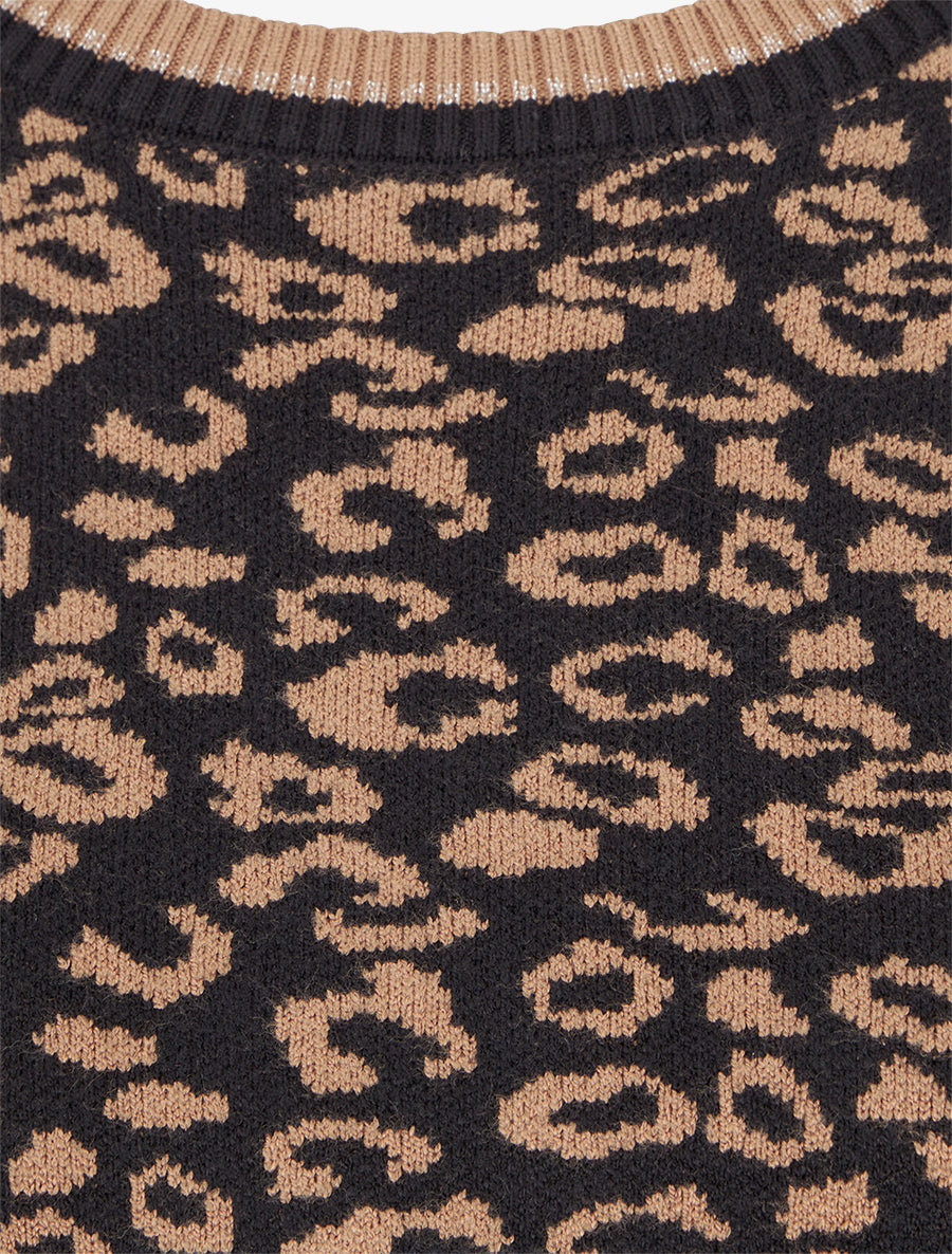 Pull imprimé léopard à col rond - Noir - 3