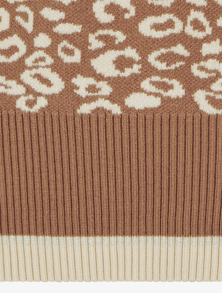 Pull imprimé léopard à col rond - Camel - 3