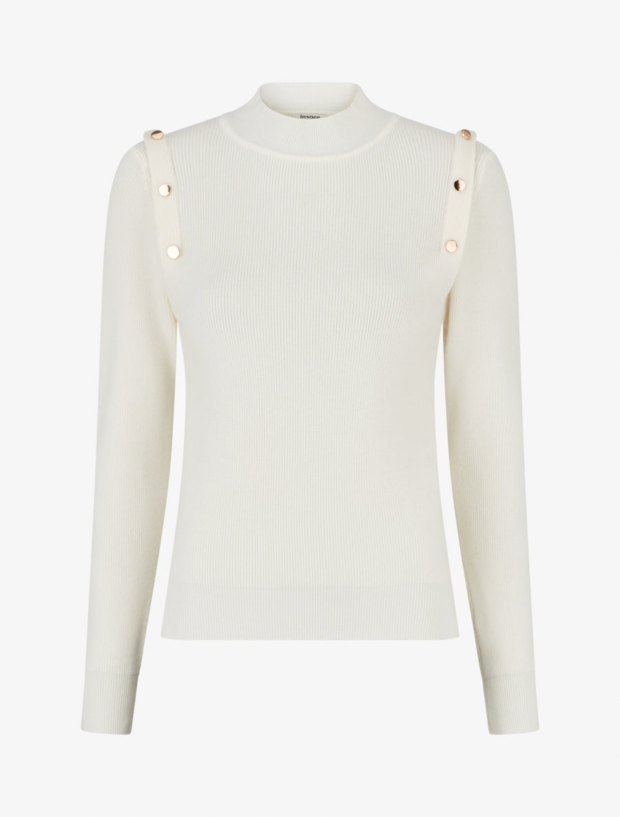 Pull uni à boutons décoratifs - Crème - 1
