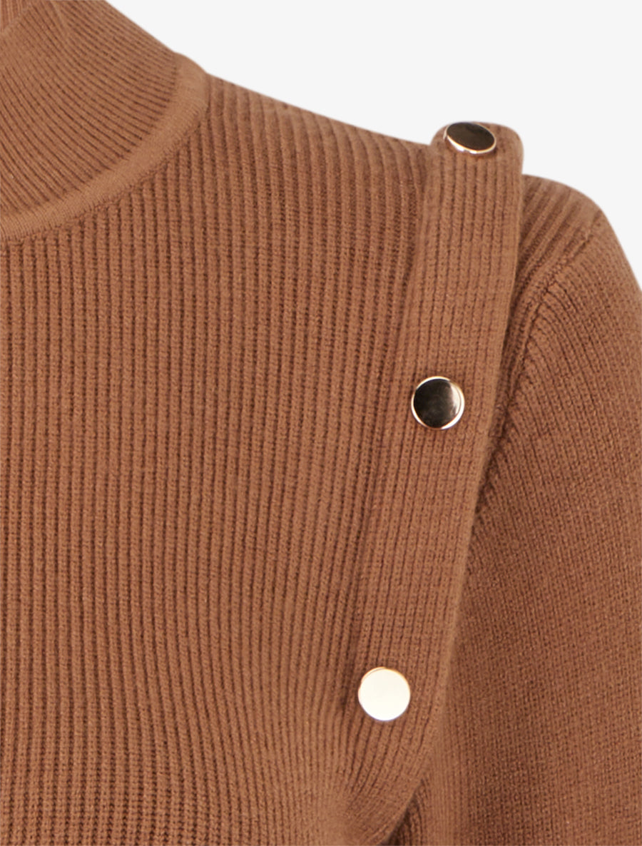 Pull uni à boutons décoratifs - Camel - 3