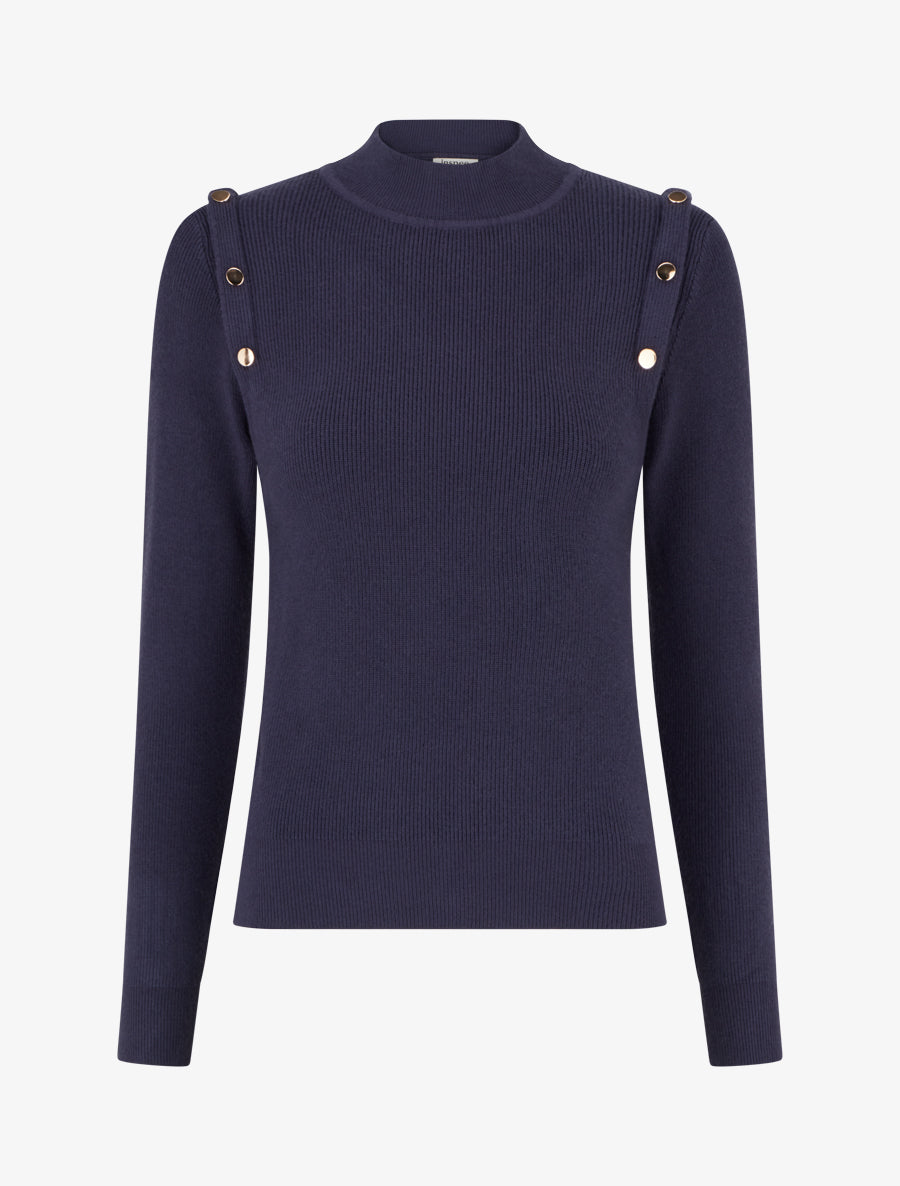Pull uni à boutons décoratifs - Marine - 1