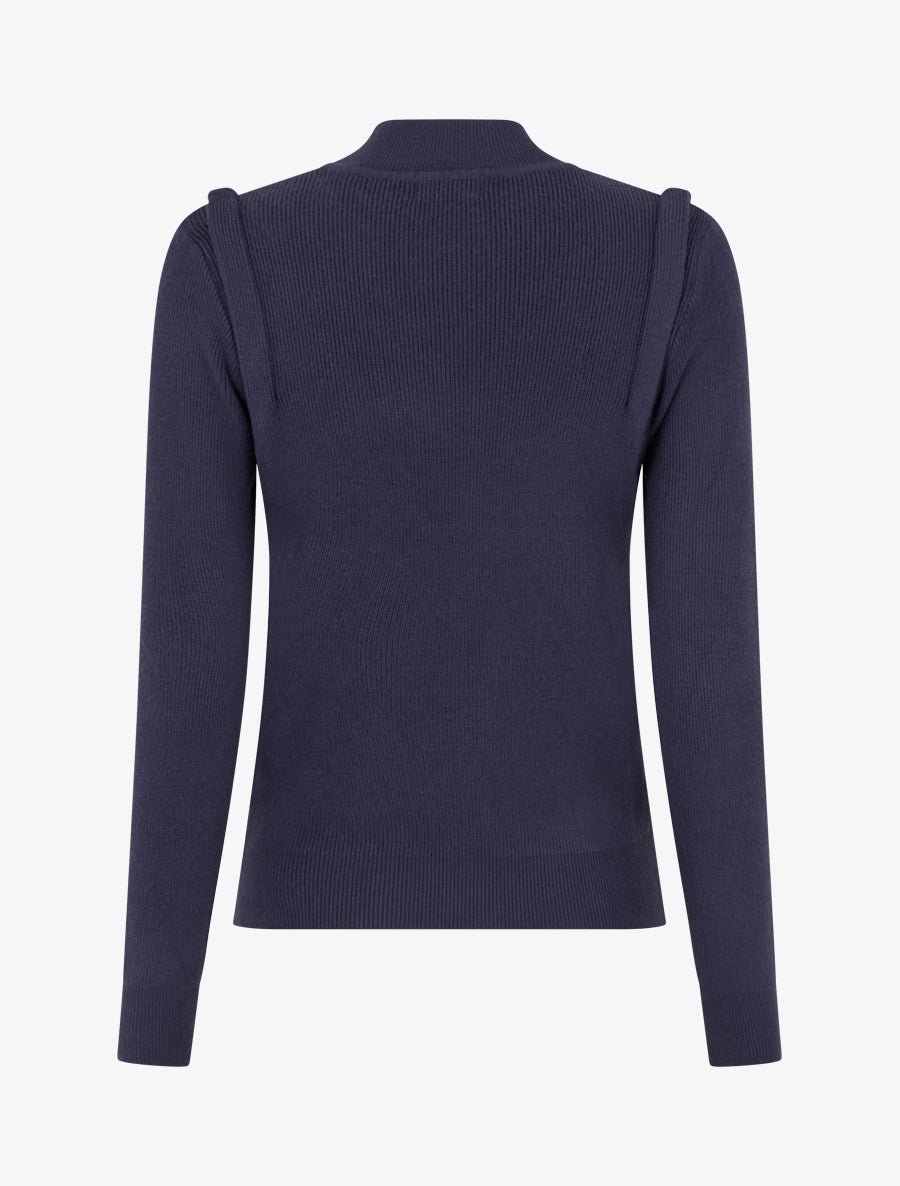 Pull uni à boutons décoratifs - Marine - 2