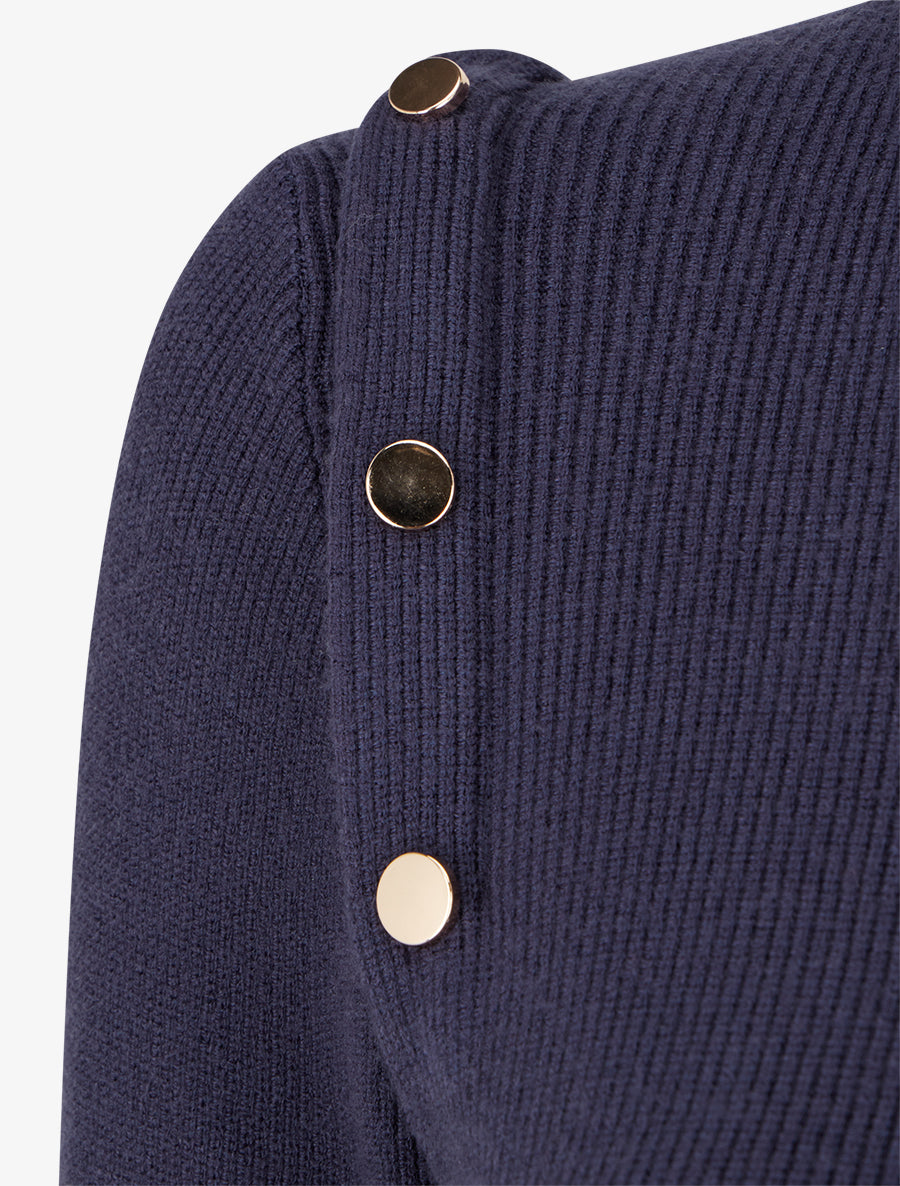 Pull uni à boutons décoratifs - Marine - 3
