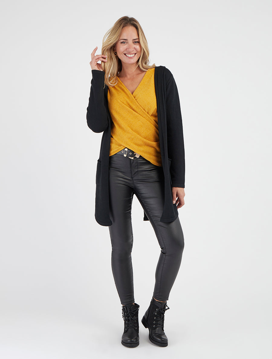 Gilet long uni à cordons de serrage au dos - Noir