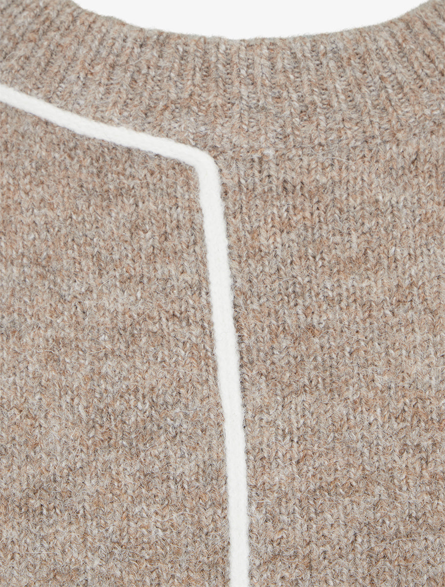 Pull droit à col rond et liseré contrastant - Taupe - 3