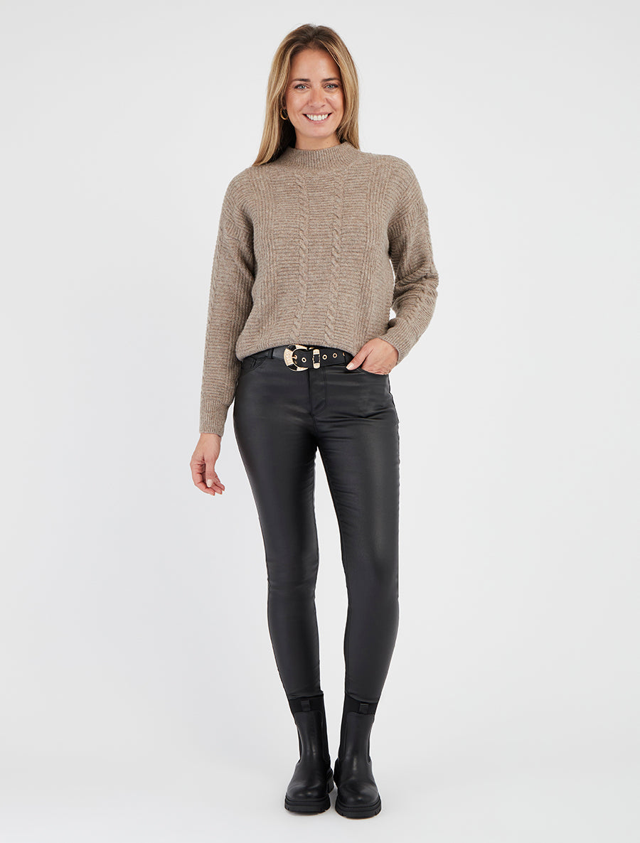 Pull uni texturé en maille - Taupe