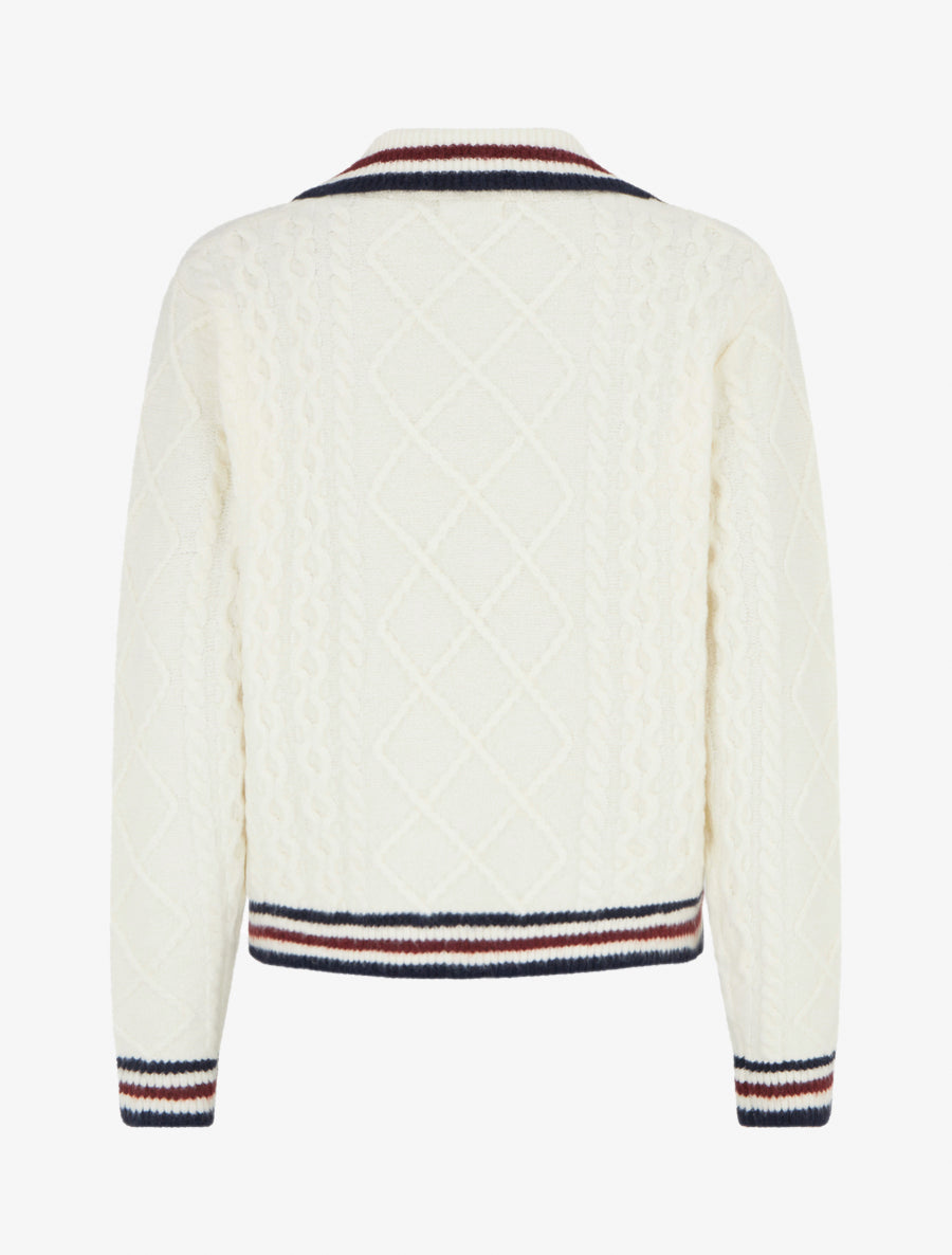 Pull texturé en maille à col V - Écru - 2