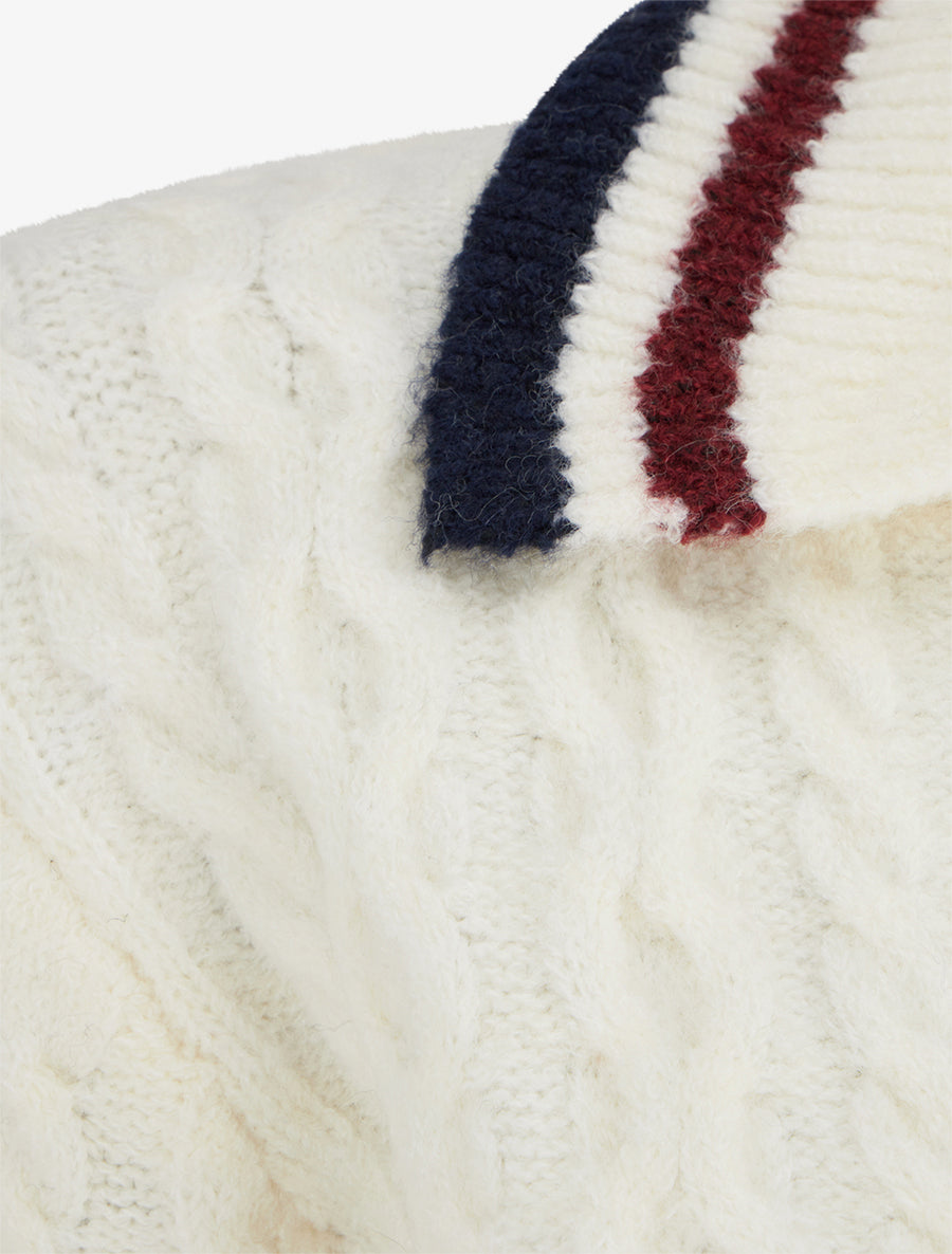 Pull texturé en maille à col V - Écru - 3