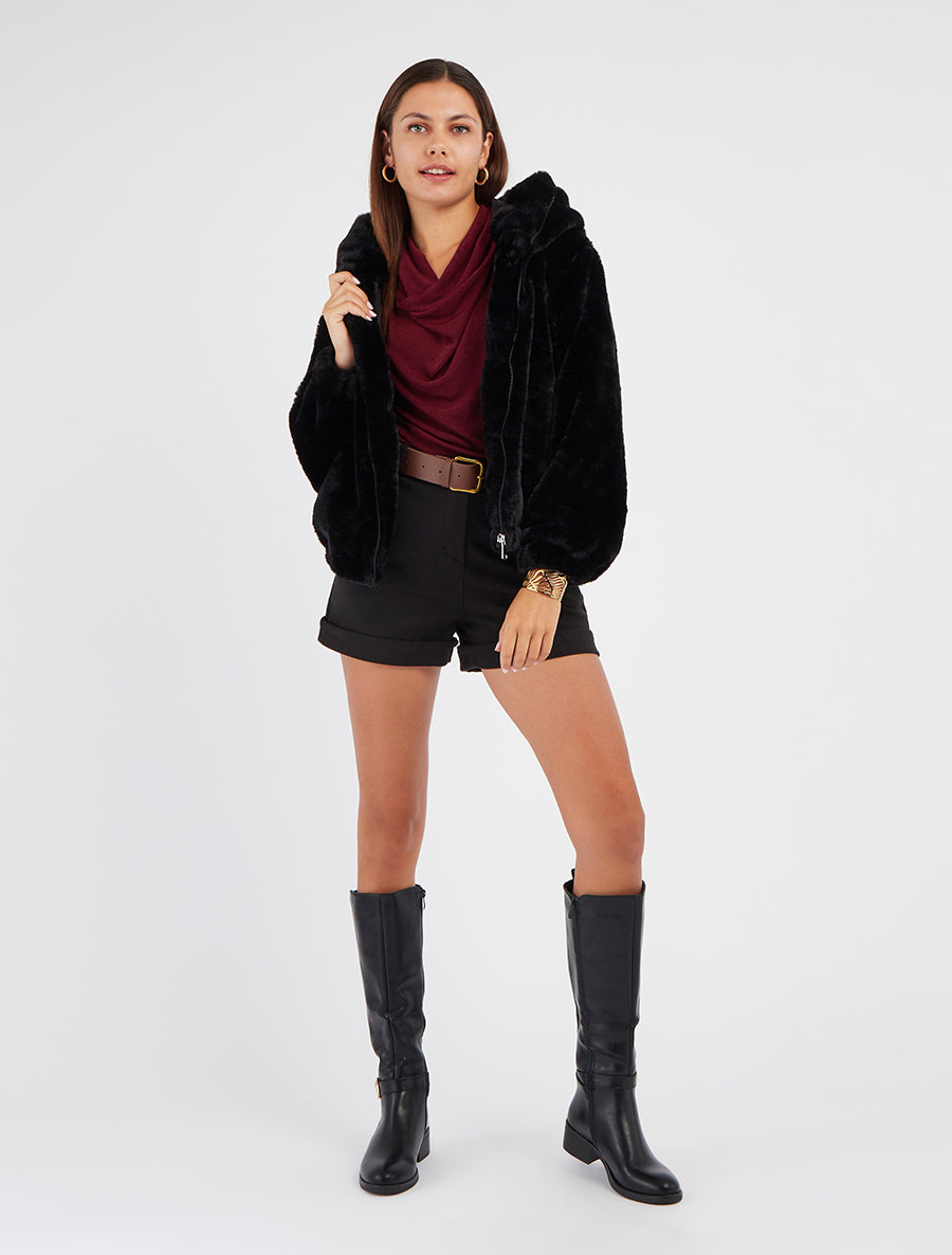 Manteau court en fourrure synthétique - Noir - 8
