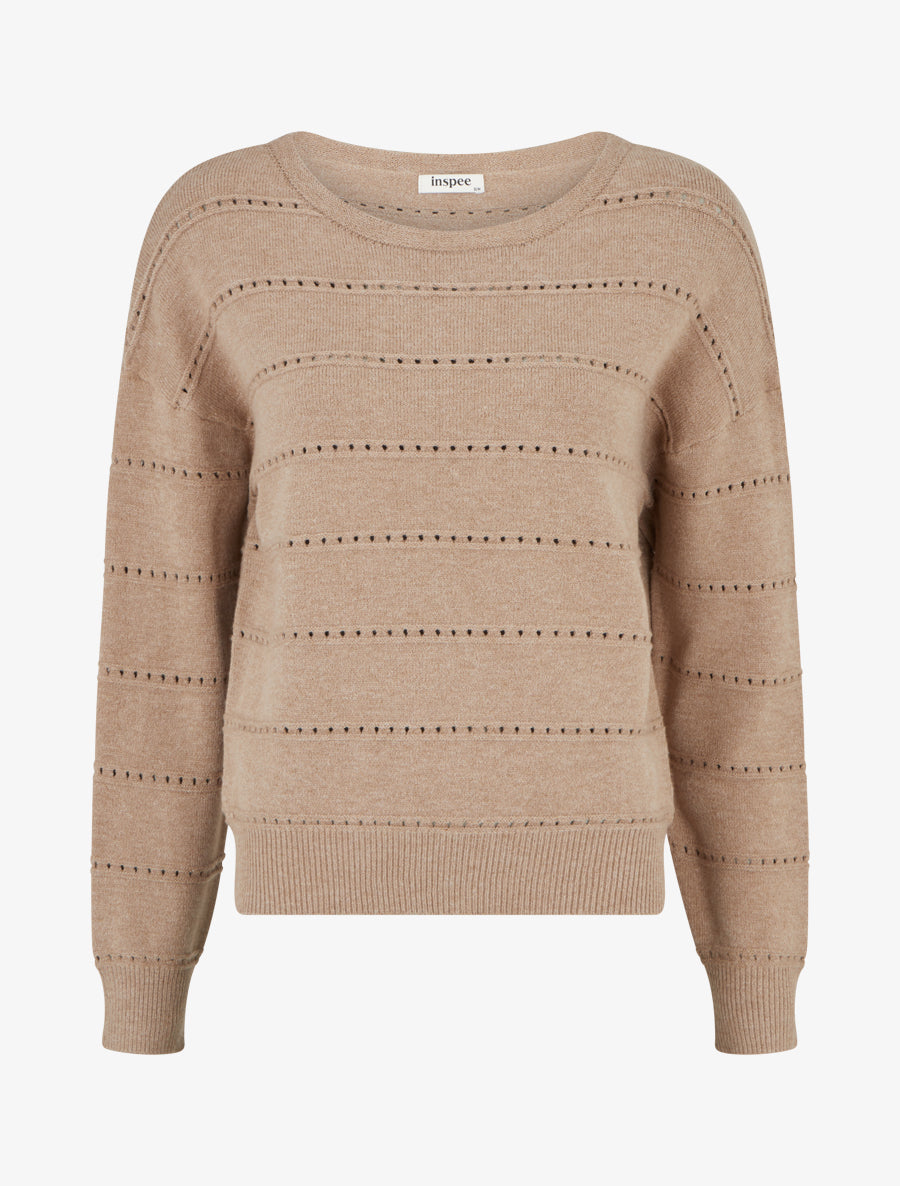 Pull uni ajouré - Taupe - 1