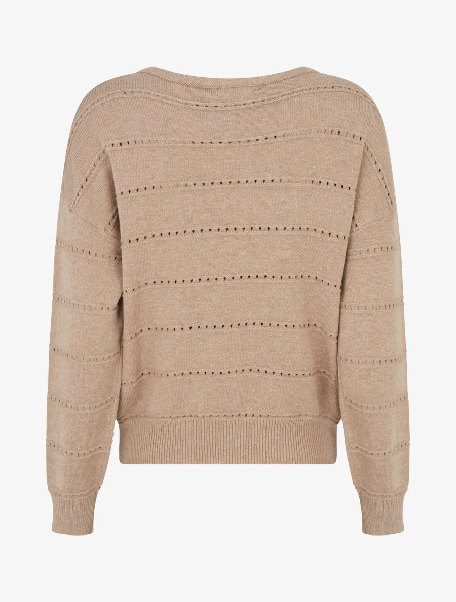 Pull uni ajouré - Taupe - 2