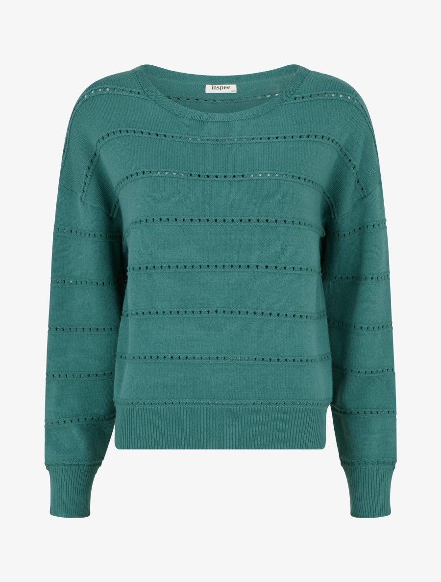 Pull uni ajouré - Vert sapin - 1