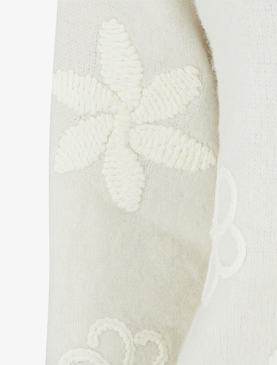 Pull duveteux à fleurs brodées - Écru - 3