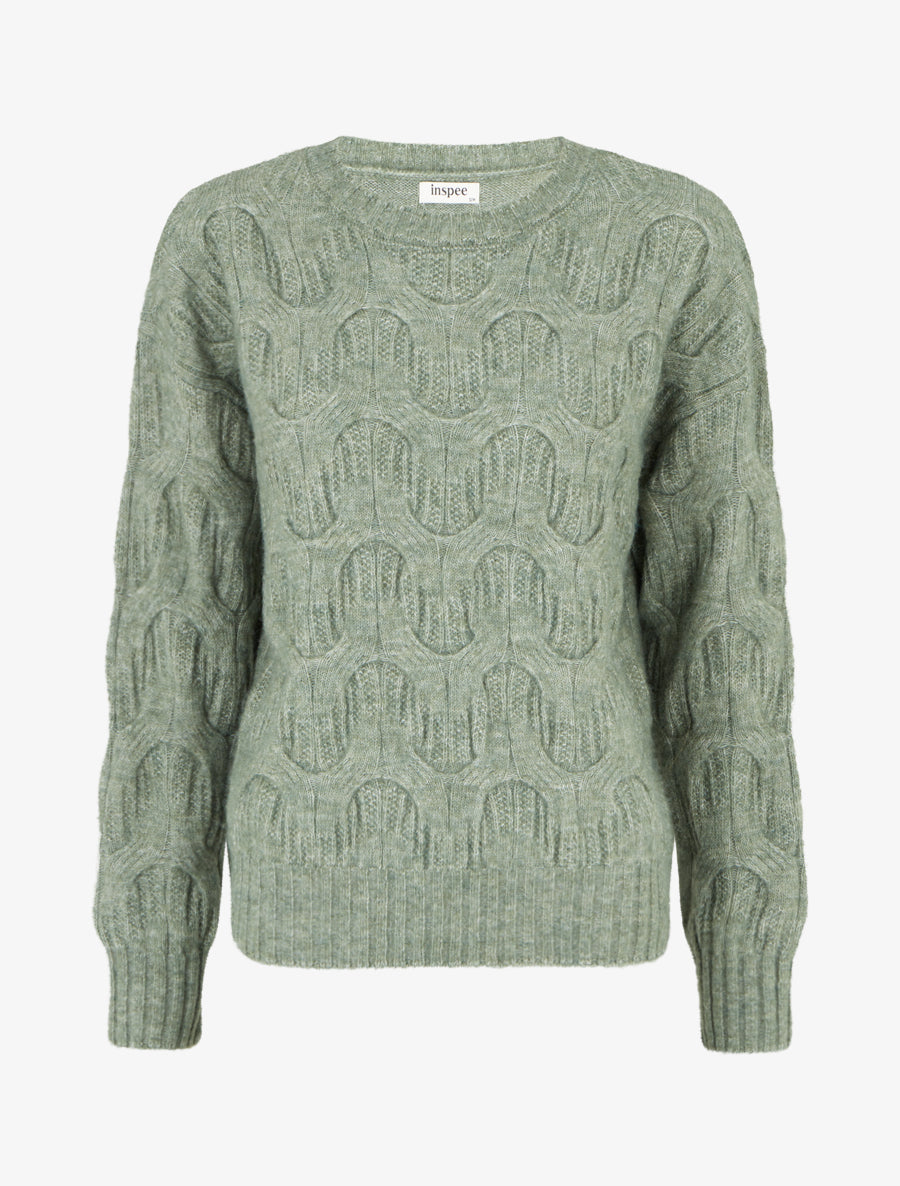 Pull droit en maille fantaisie - Vert olive - 1