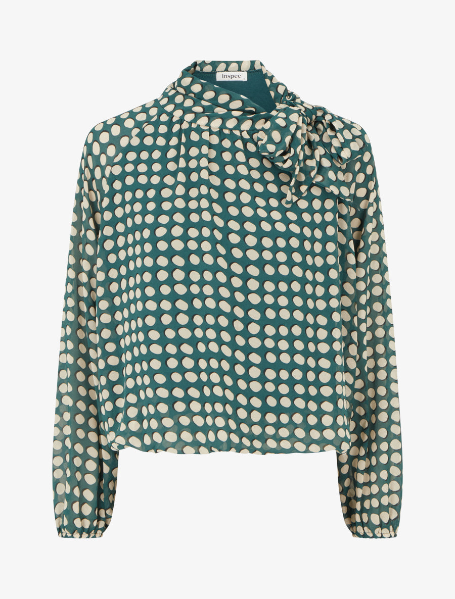Blouse imprimé rond à nouer - Vert sapin - 1
