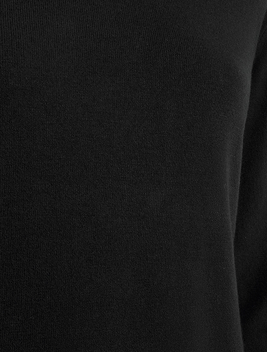Pull fin uni à col rond - Noir - 3