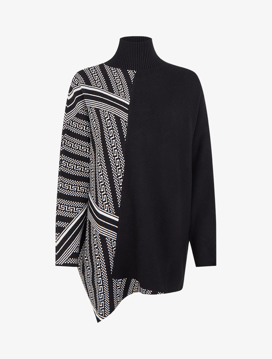 Poncho imprimé graphique à col mantant - Noir - 1