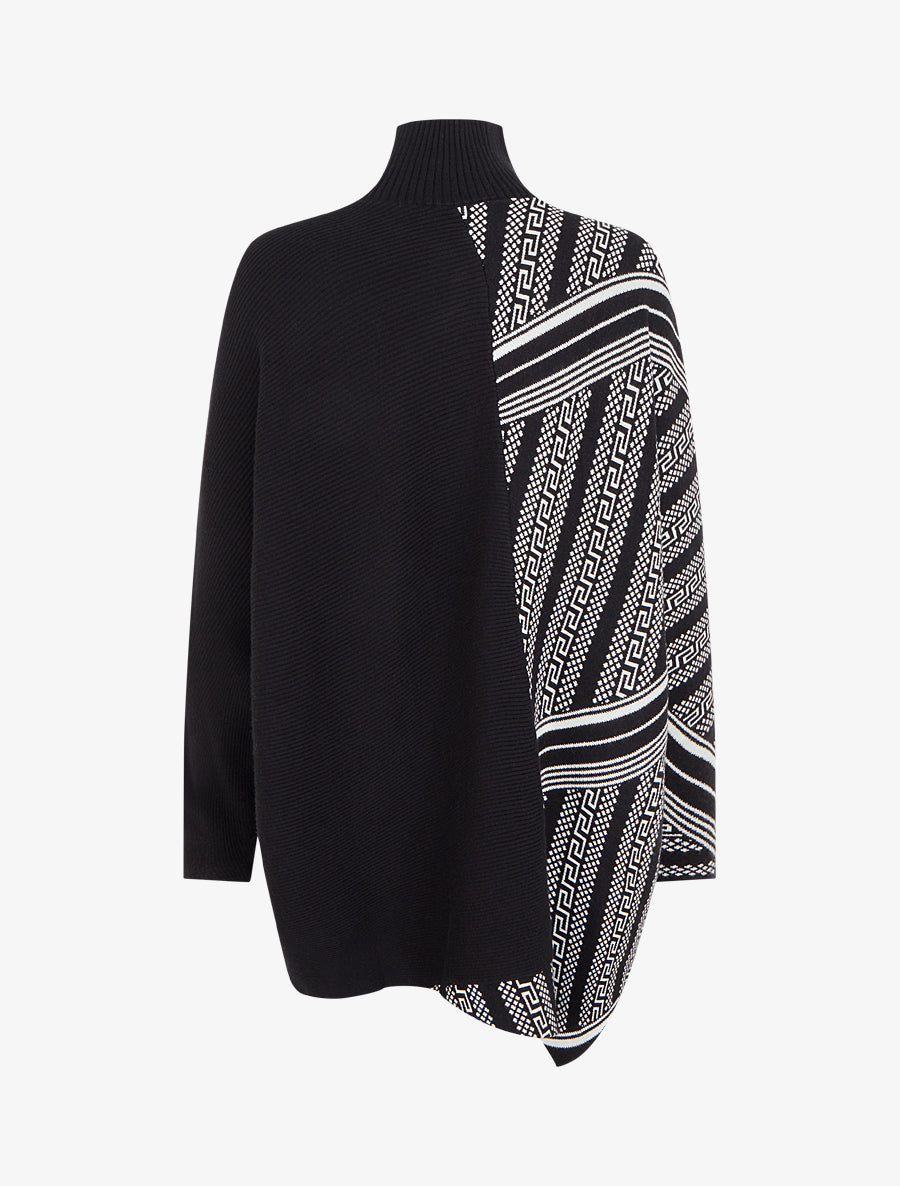 Poncho imprimé graphique à col mantant - Noir - 2