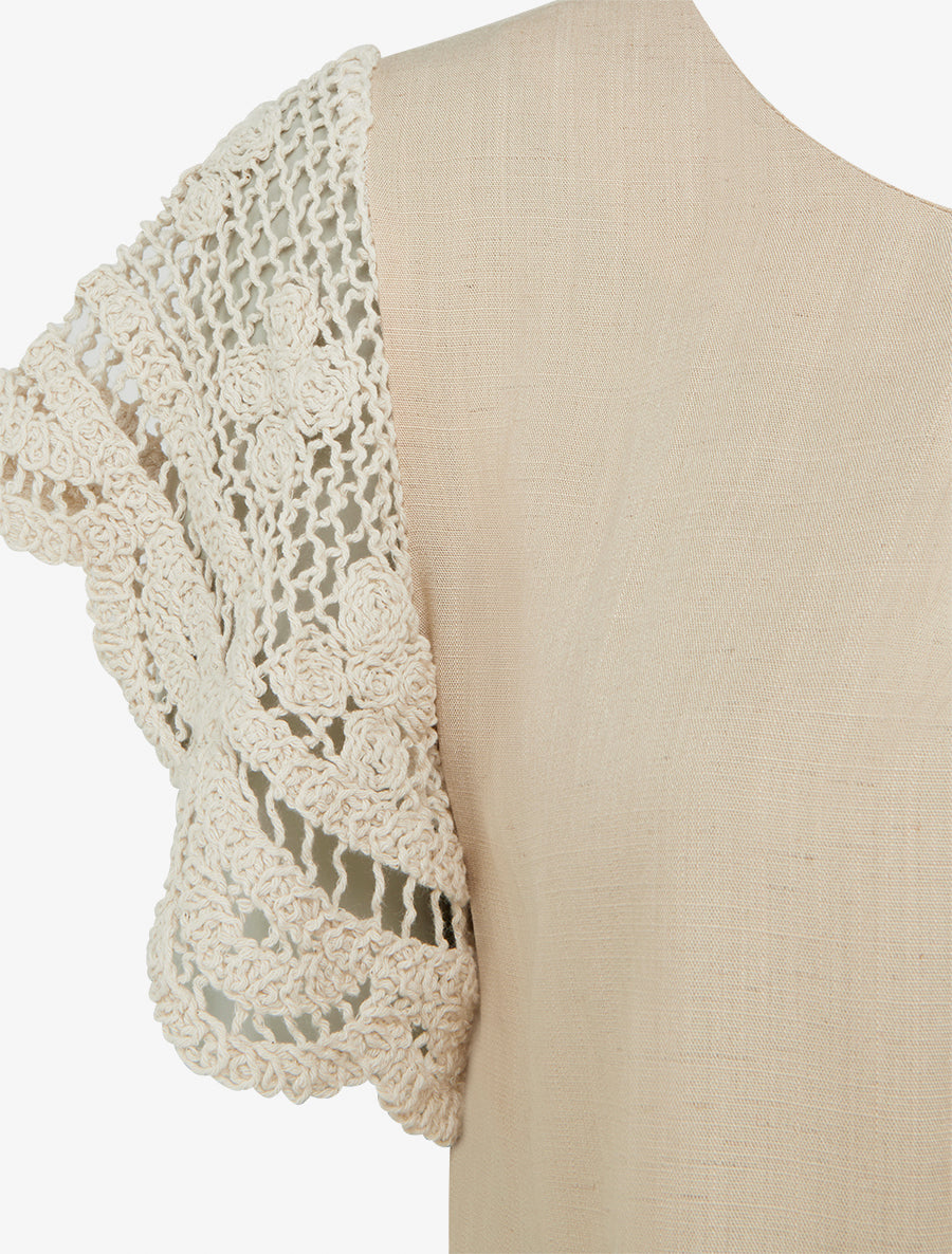 Top uni à manches courtes brodées - Beige - 3