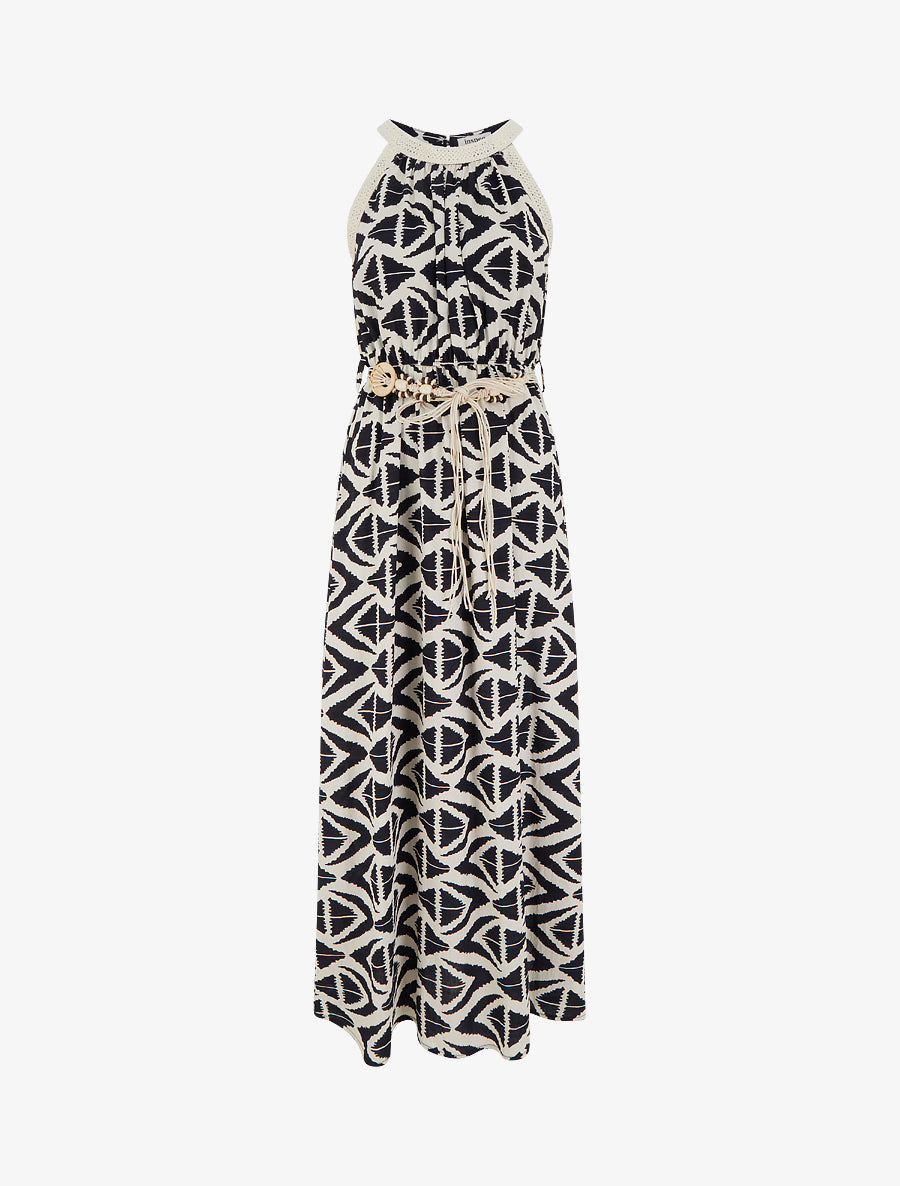 Robe longue à col américain imprimé graphique - Marine - 1