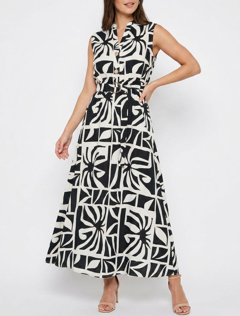 Robe longue encolure V à taille élastiquée - Noir