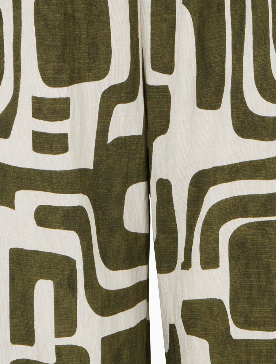 Pantalon élastiqué coupe droite imprimé fantaisie - Kaki - 3