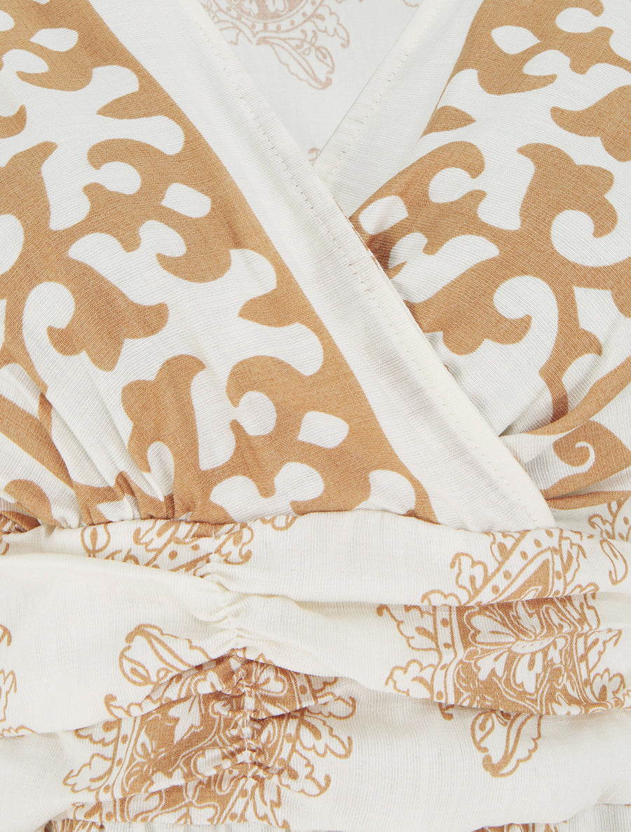 Robe imprimé foulard à col cache-coeur - Camel - 3