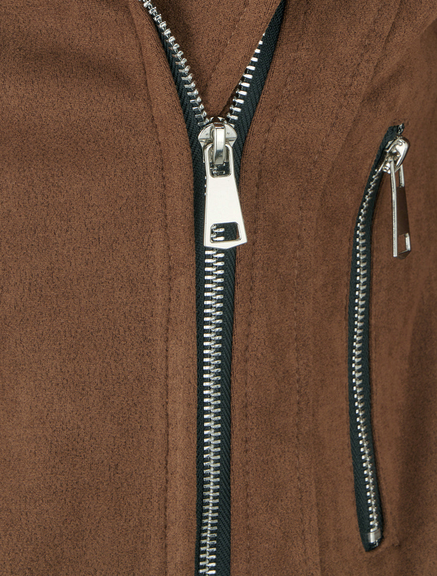 Veste en suédine à fermeture zippée - Marron - 3